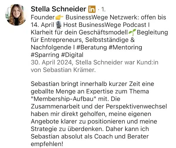 Stella Testimonial zu Sebastian Krämer